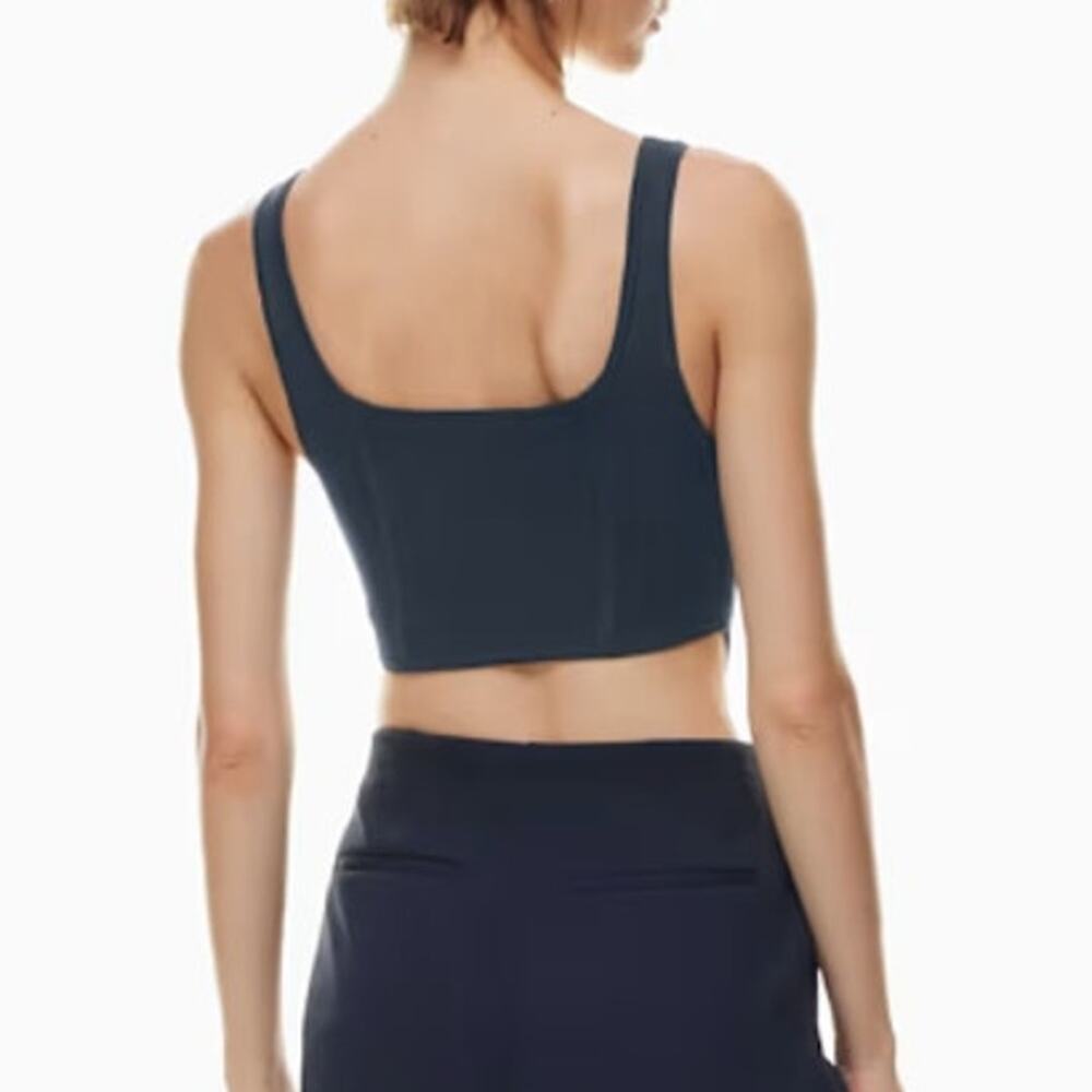 BABATON Sculpt Knit Bustier Tank Navy Blue Squareneck Cropped Top Women's S - Picture 4 of 10